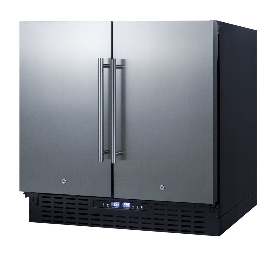 Accucold 36" Wide Frost-free Side-by-side Undercounter Refrigerator-freezer Black Cabinet, Stainless Steel Doors, and Digital Con