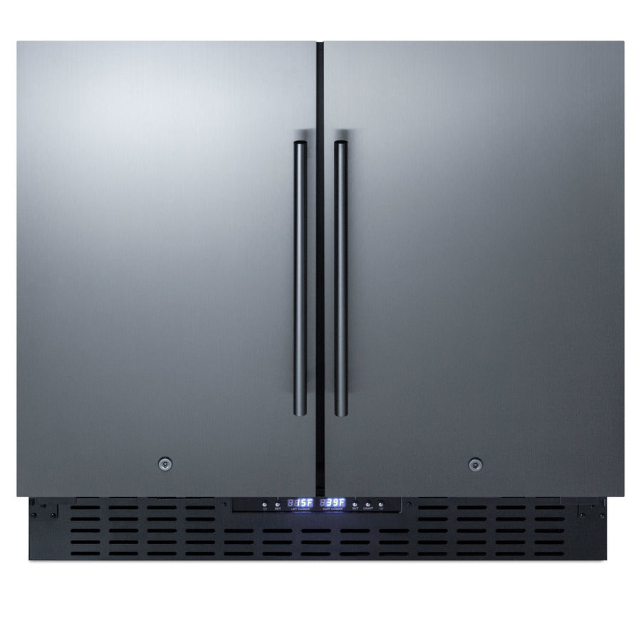 Accucold 36" Wide Frost-free Side-by-side Undercounter Refrigerator-freezer Black Cabinet, Stainless Steel Doors, and Digital Con