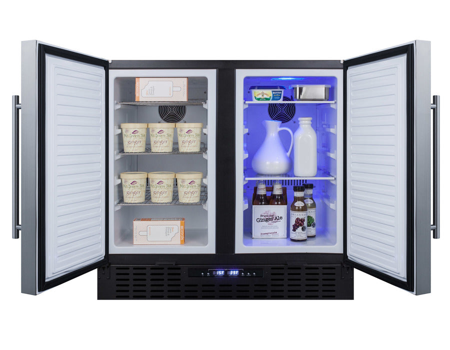 Accucold 36" Wide Frost-free Side-by-side Undercounter Refrigerator-freezer Black Cabinet, Stainless Steel Doors, and Digital Con