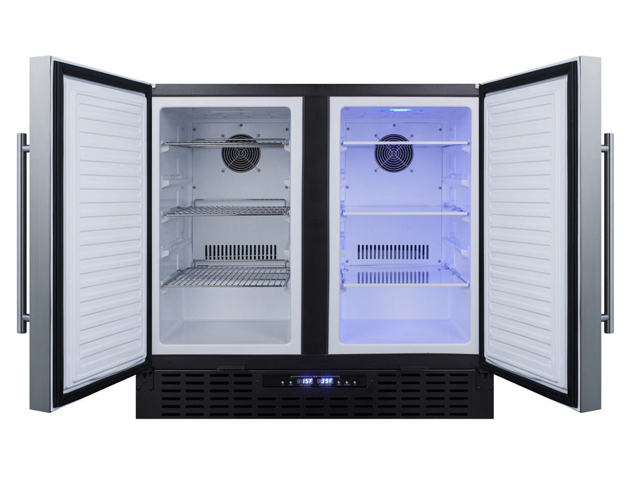 Accucold 36" Wide Frost-free Side-by-side Undercounter Refrigerator-freezer Black Cabinet, Stainless Steel Doors, and Digital Con