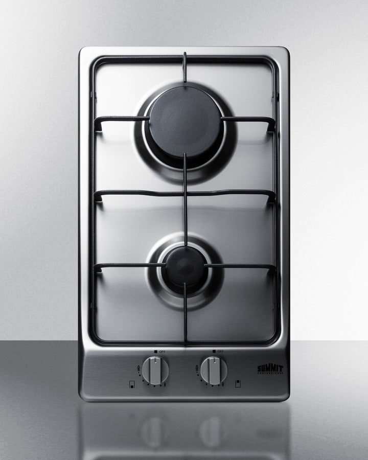 2-burner Gas Cooktop with Sealed Burners, Stainless Steel Surface, and Cast Iron Grates