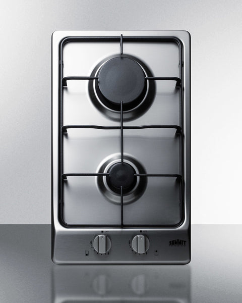 2-burner Gas Cooktop with Sealed Burners, Stainless Steel Surface, and Cast Iron Grates