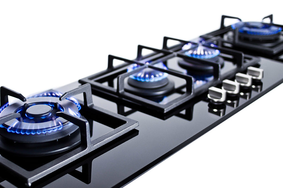 Accucold 4-Burner Island Gas-On-Glass Cooktop with Sealed Burners and Cast – GC443BGL - Flame