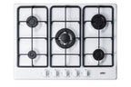 Accucold 5-burner gas cooktop made in Italy in a white finish with sealed burners, cast iron grates, and wok stand; fits standard