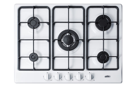 Accucold 5-burner gas cooktop made in Italy in a white finish with sealed burners, cast iron grates, and wok stand; fits standard