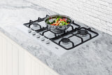 Accucold 5-burner gas cooktop made in Italy in a white finish with sealed burners, cast iron grates, and wok stand; fits standard