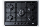 Accucold 5-burner gas cooktop made in Italy in black matte finish with sealed burners, cast iron grates, wok stand, and stainless
