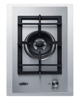 1-burner gas cooktop made in Italy w/15" wide trim kit in stainless steel with sealed dual flame burner, cast iron grat