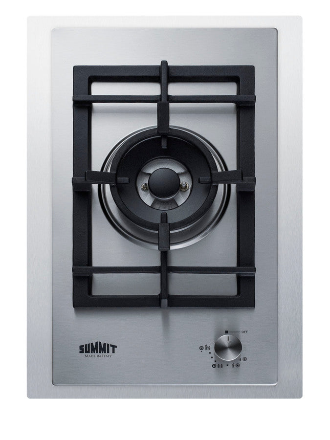 1-burner gas cooktop made in Italy w/15" wide trim kit in stainless steel with sealed dual flame burner, cast iron grat