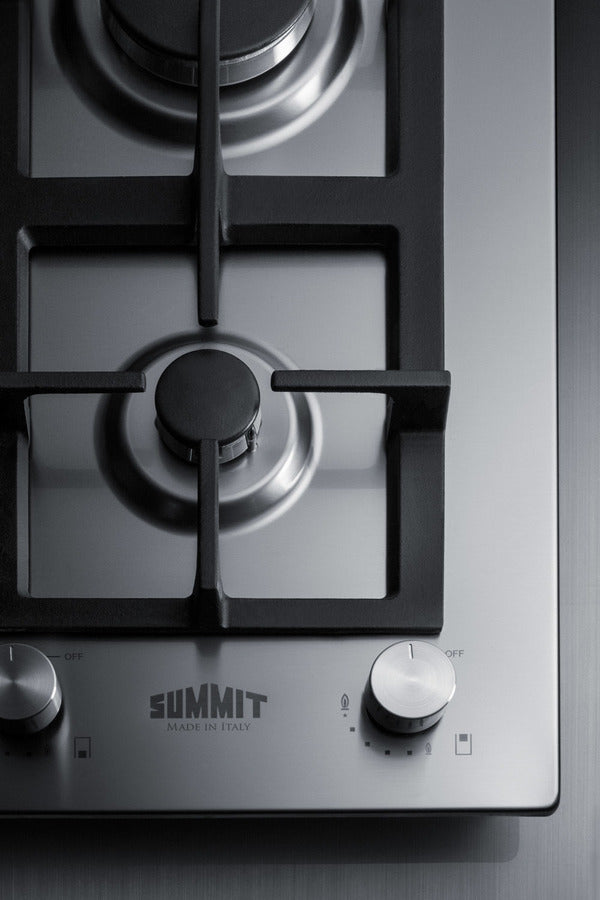 Accucold 2-burner LP gas cooktop made in Italy in stainless steel with cast iron grates