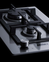 Accucold 2-burner LP gas cooktop made in Italy in stainless steel with cast iron grates