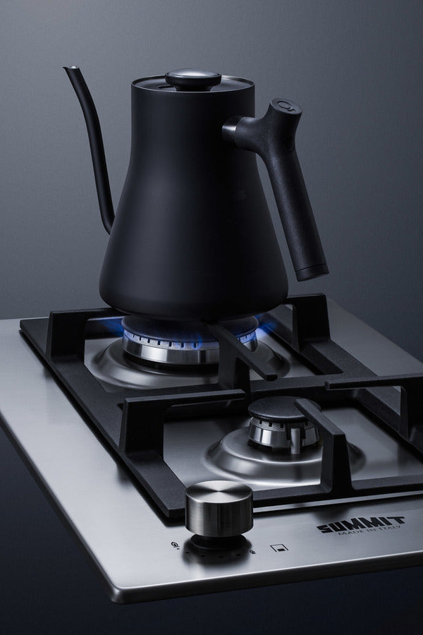 Accucold 2-burner LP gas cooktop made in Italy in stainless steel with cast iron grates
