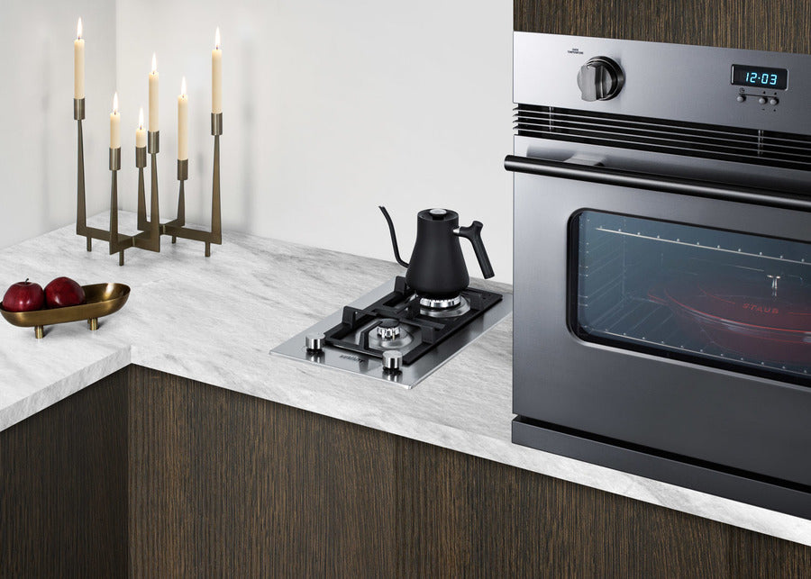Accucold 2-burner LP gas cooktop made in Italy in stainless steel with cast iron grates