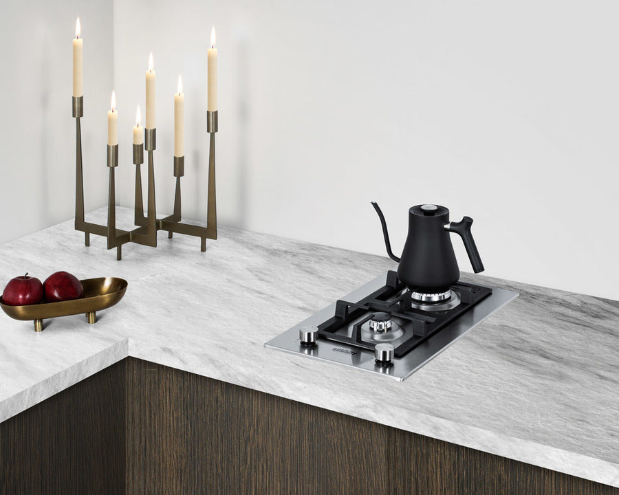 Accucold 2-burner LP gas cooktop made in Italy in stainless steel with cast iron grates