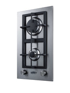 Accucold 2-burner LP gas cooktop made in Italy in stainless steel with cast iron grates