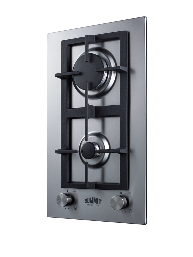 Accucold 2-burner LP gas cooktop made in Italy in stainless steel with cast iron grates