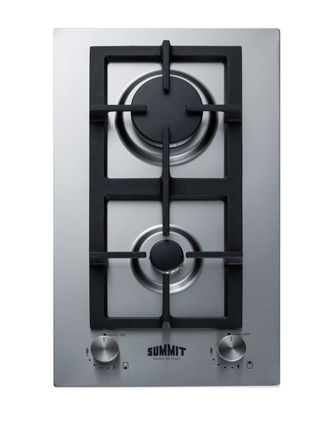 Accucold 2-burner LP gas cooktop made in Italy in stainless steel with cast iron grates