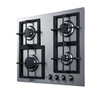Accucold 4-burner gas cooktop made in Italy in stainless steel with cast iron grates