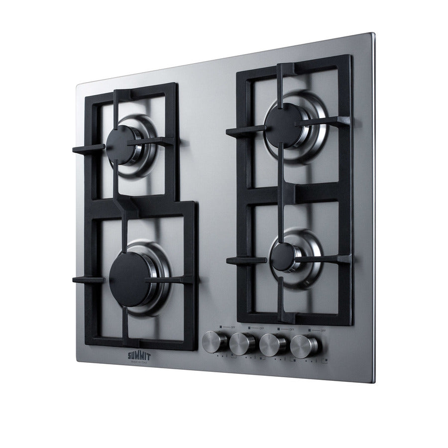 Accucold 4-burner gas cooktop made in Italy in stainless steel with cast iron grates