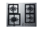 Accucold 4-burner gas cooktop made in Italy in stainless steel with cast iron grates