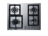 Accucold 4-burner gas cooktop made in Italy in stainless steel with cast iron grates