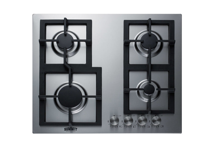Accucold 4-burner gas cooktop made in Italy in stainless steel with cast iron grates