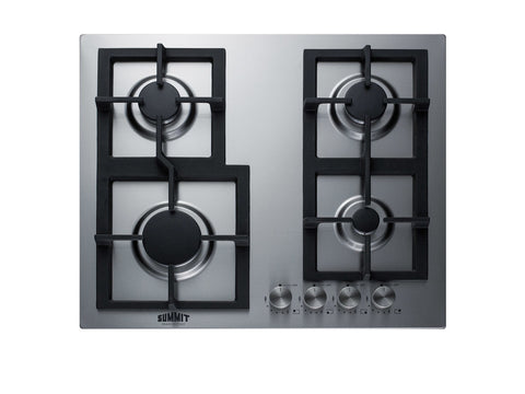 Accucold 4-burner gas cooktop made in Italy in stainless steel with cast iron grates