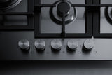Accucold 30" wide 5-burner gas cooktop made in Italy in stainless steel with sealed dual flame burner, cast iron grates, and wok