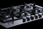 Accucold 30" wide 5-burner gas cooktop made in Italy in stainless steel with sealed dual flame burner, cast iron grates, and wok