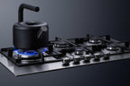 Accucold 30" wide 5-burner gas cooktop made in Italy in stainless steel with sealed dual flame burner, cast iron grates, and wok