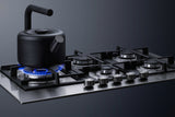 Accucold 30" wide 5-burner gas cooktop made in Italy in stainless steel with sealed dual flame burner, cast iron grates, and wok