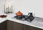 Accucold 30" wide 5-burner gas cooktop made in Italy in stainless steel with sealed dual flame burner, cast iron grates, and wok