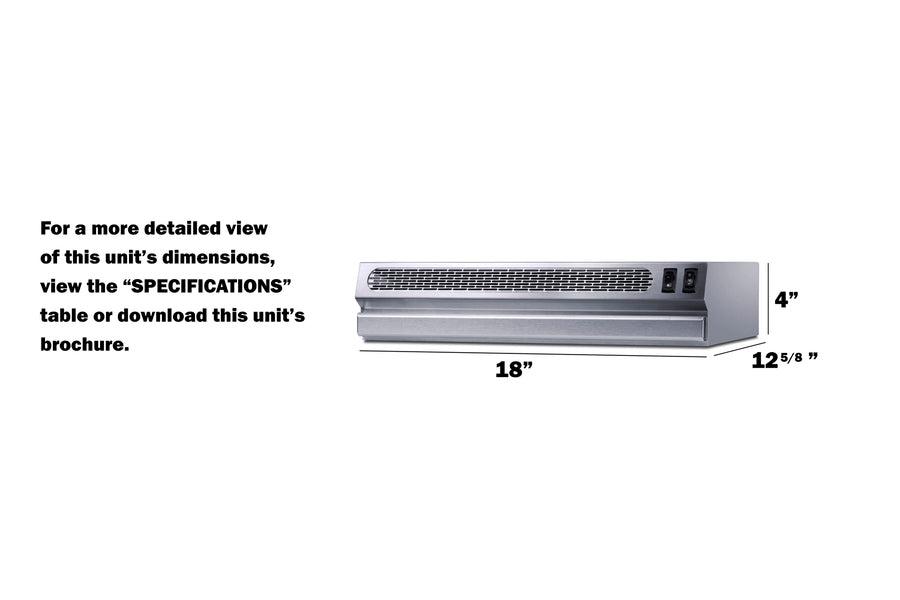 18" Wide Retractable Range Hood for Recirculating Operation (Model HRTX18SS)