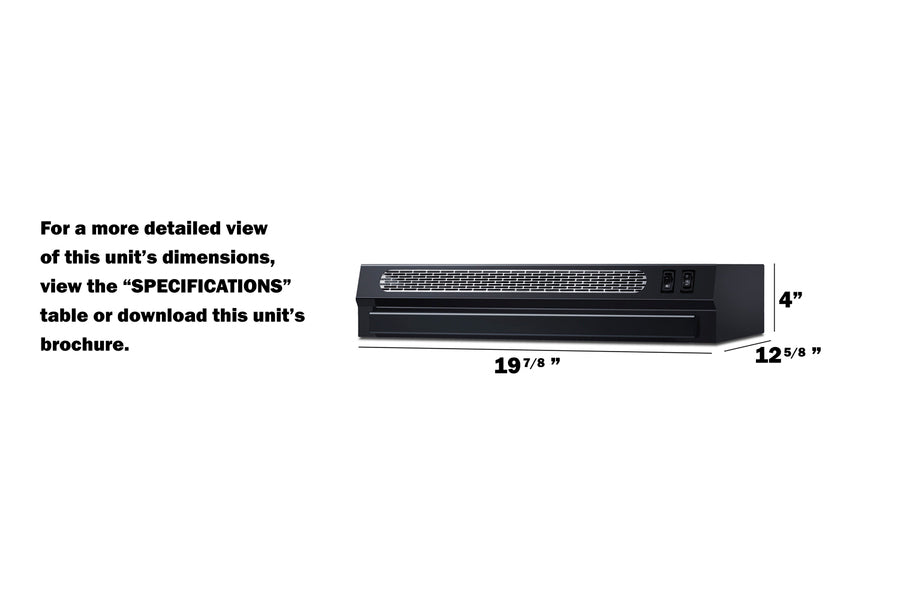 20" Wide Retractable Range Hood for Recirculating Operation (Model HRTX20B)