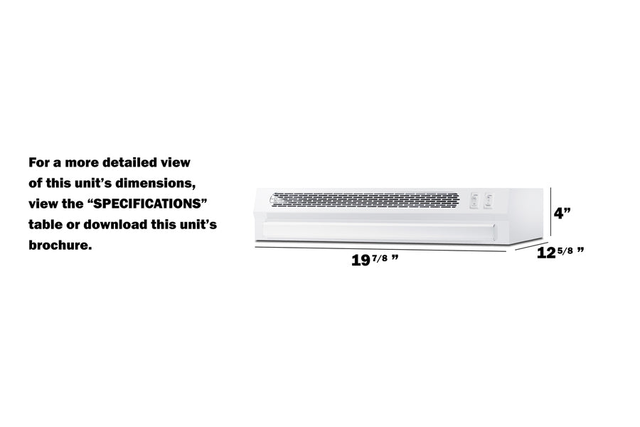 Accucold 20" Wide Retractable Range Hood for Recirculating Operation (Model HRTX20WPTC)