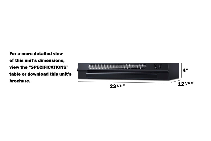 24" Wide Retractable Range Hood for Recirculating Operation - Dimensions