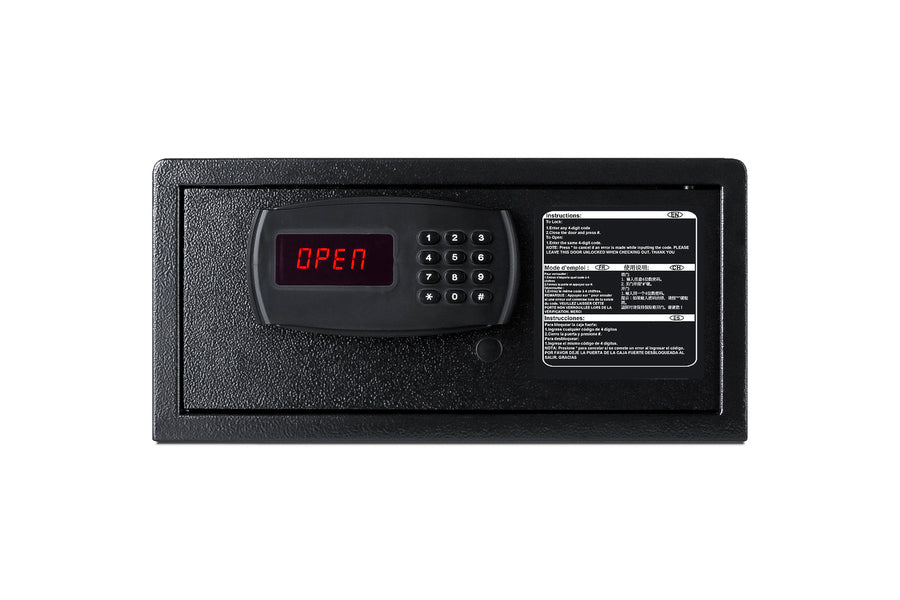 Hotel safe in black with keypad lock