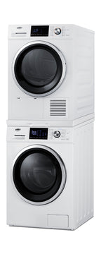 Stacked front load washer with heat pump dryer