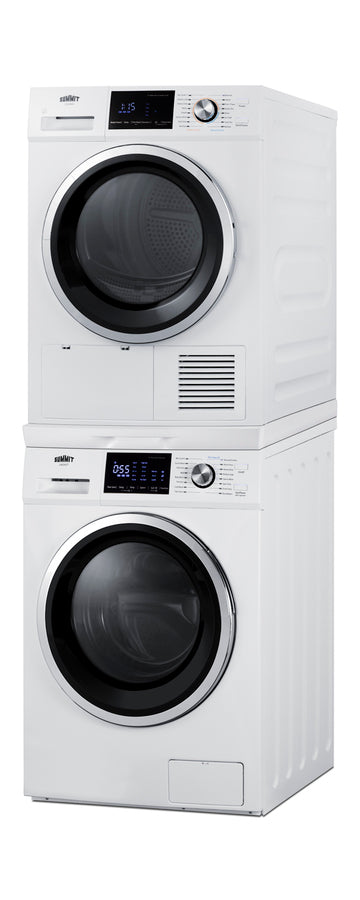 Stacked front load washer with heat pump dryer