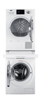 Stacked front load washer with heat pump dryer