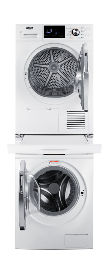Stacked front load washer with heat pump dryer