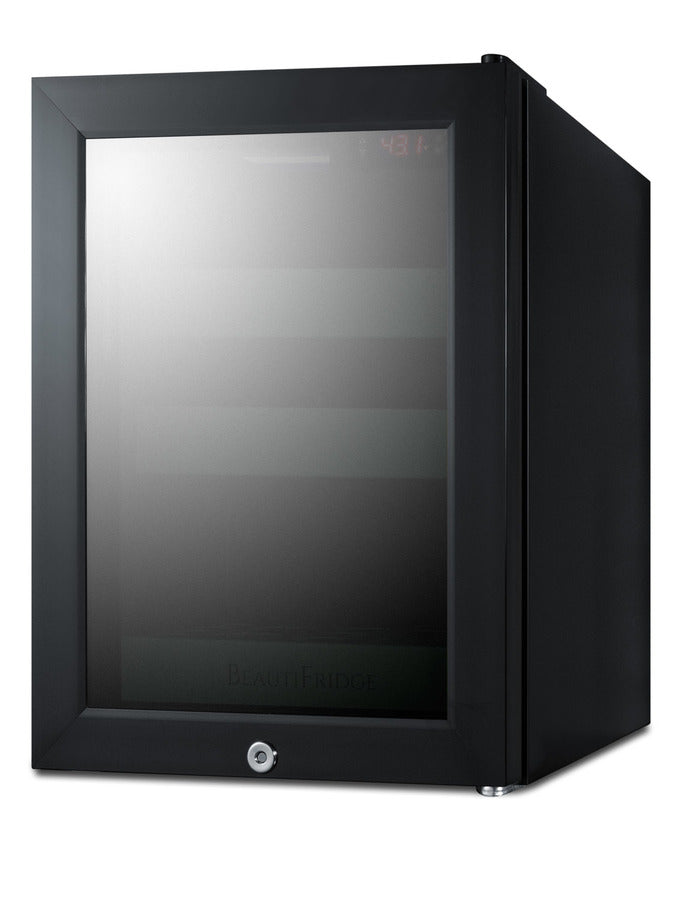 Accucold BeautiFridge cosmetics refrigerator with mint shelving and tinted glass door (Model LX114LGT1)