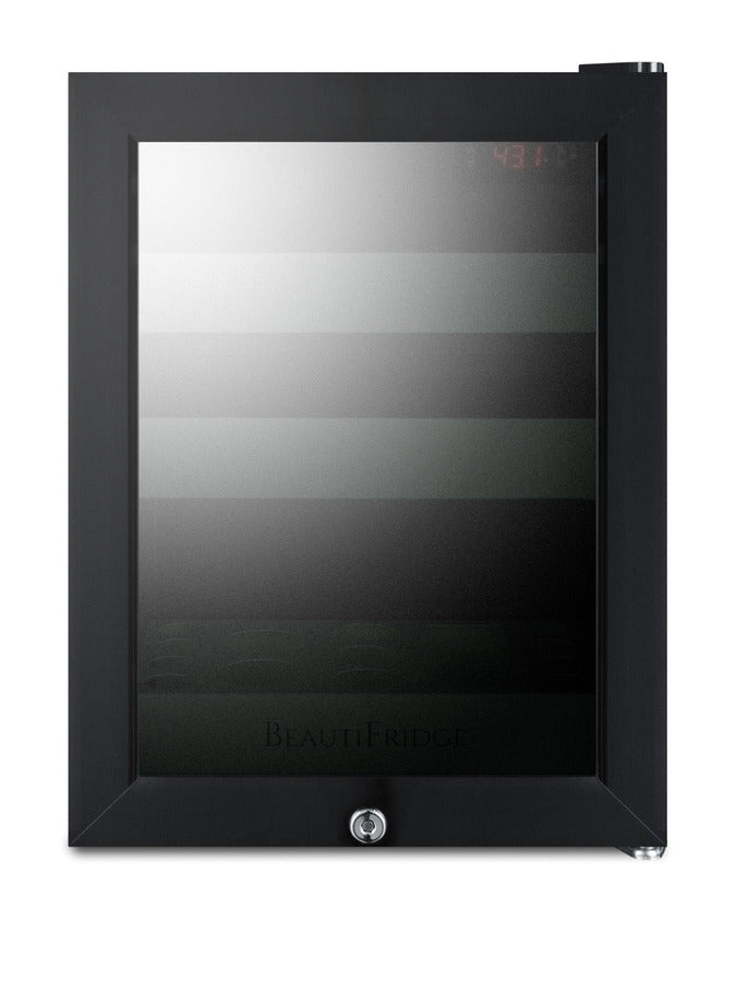 Accucold BeautiFridge cosmetics refrigerator with mint shelving and tinted glass door (Model LX114LGT1)