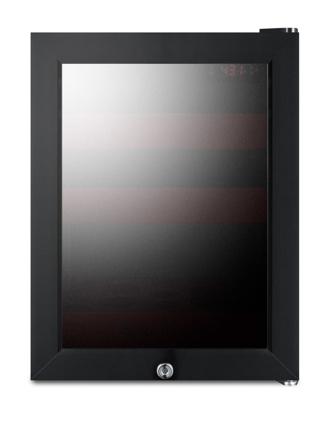 Accucold BeautiFridge cosmetics refrigerator with ruby shelving and tinted glass door (Model LX114LRT1LHD)
