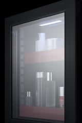 BeautiFridge cosmetics refrigerator with ruby shelving and glass door (Model LX114LRLHD)