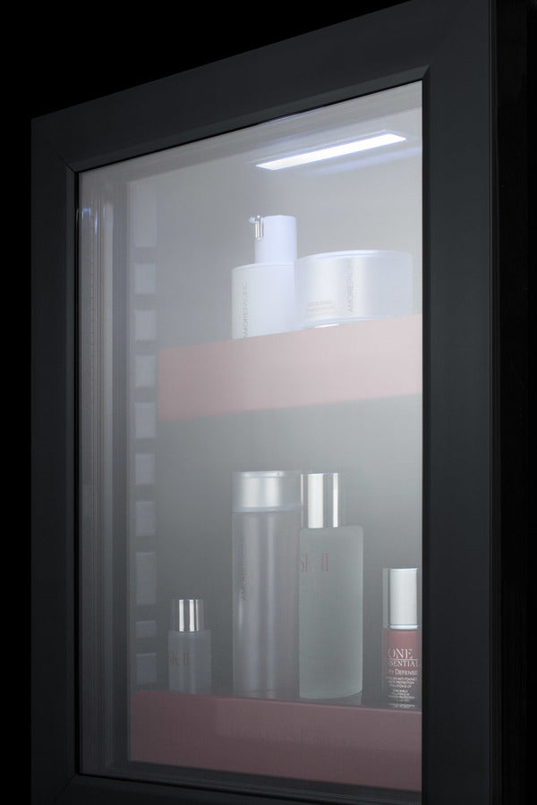 BeautiFridge cosmetics refrigerator with ruby shelving and glass door (Model LX114LRLHD)
