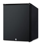 Compact solid door minibar in black with front lock (Model MB12B)