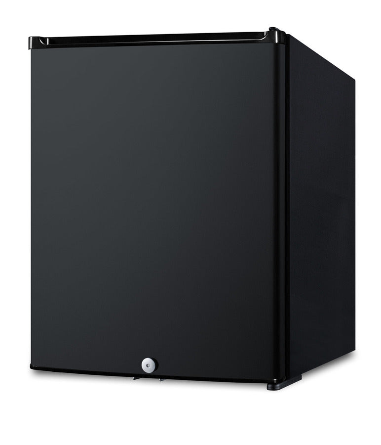 Compact solid door minibar in black with front lock (Model MB12B)
