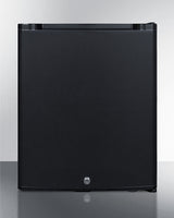 Compact solid door minibar in black with front lock (Model MB12B)