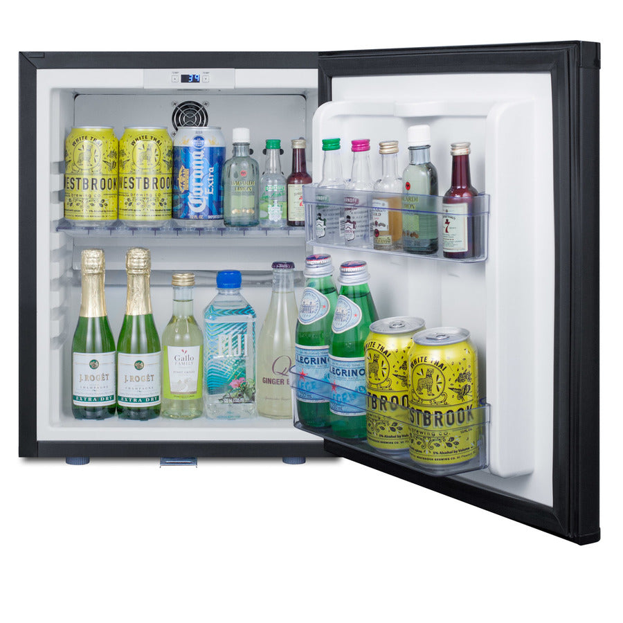 Compact solid door minibar in black with front lock (Model MB12B) Main image